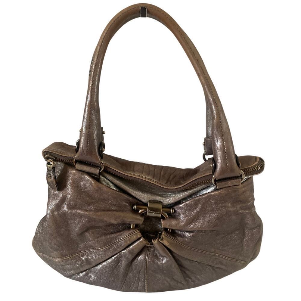 Ferragamo Gancini Pewter Metallic Slouchy Gathered Hobo Shoulder Bag ⬇️